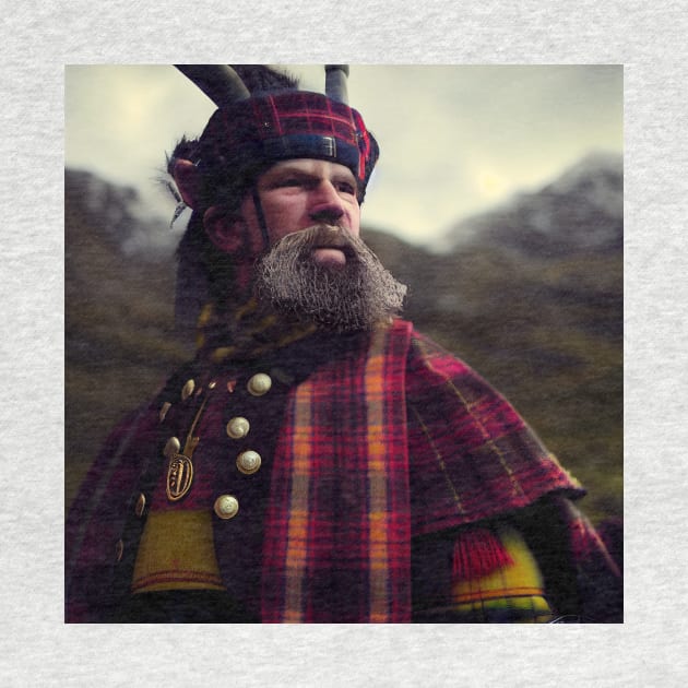 Scottish Highlander in Clan Tartan by Grassroots Green